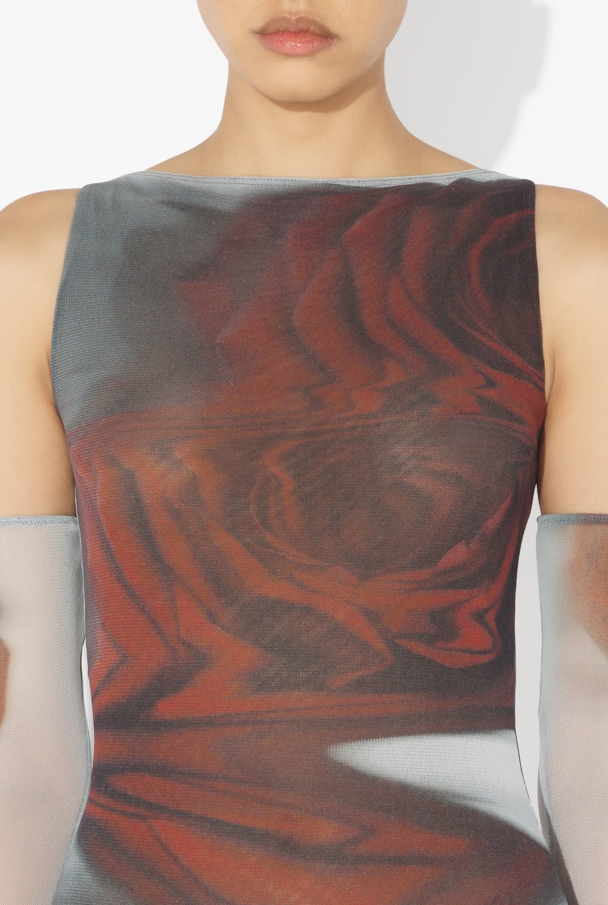 La Robe Longue Blurry Roses Rouge - White & Grey & Red