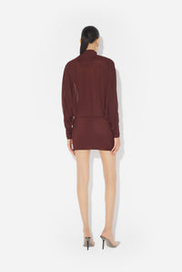 Mesh Short Dress With Bat Sleeves Embroidered "Gaultier Jacquard Label" - Burgundy