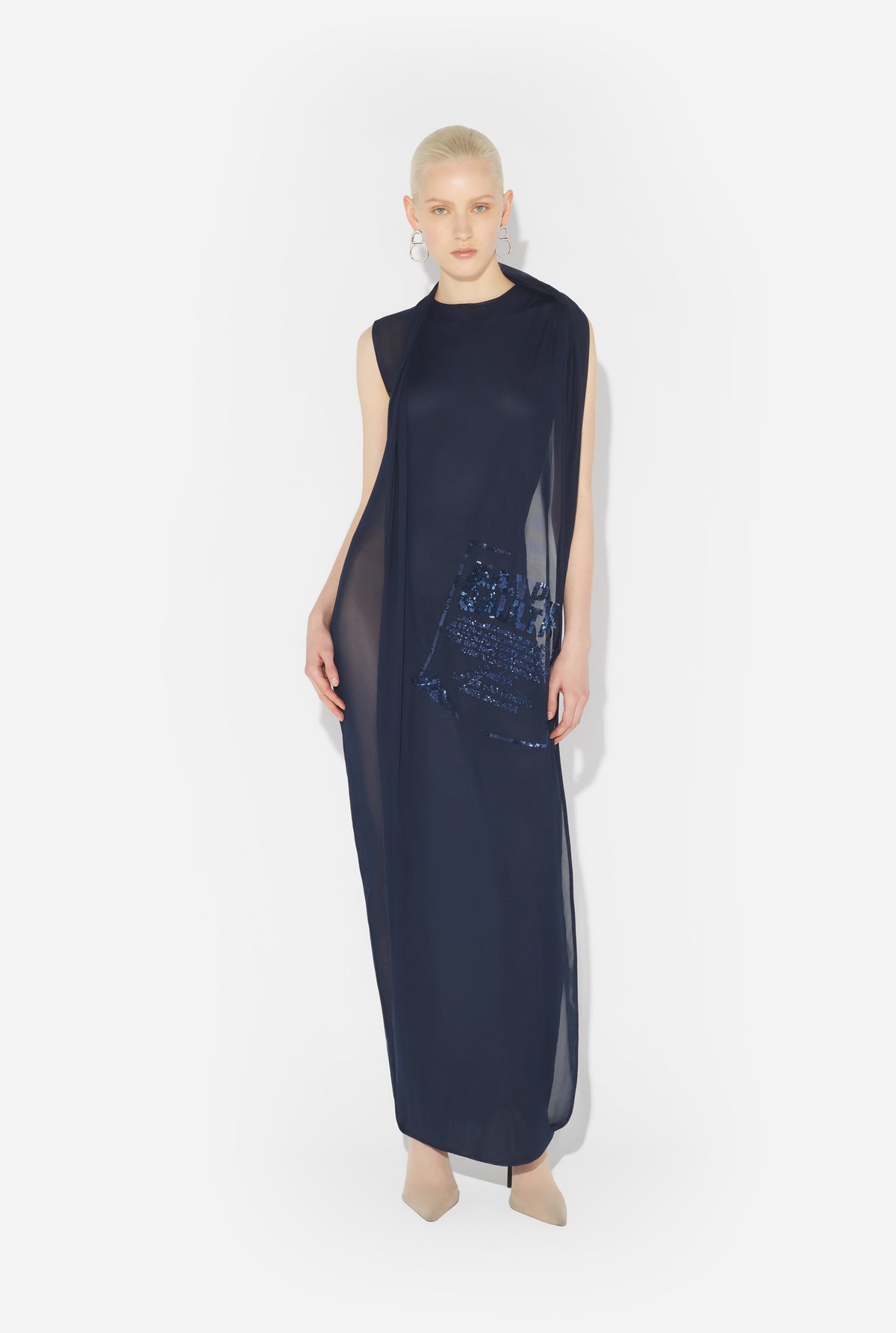 Mesh Long Dress Embroidered "Gaultier Jacquard Label" - Navy