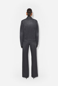 Denim High Neck Zipped Jacket With Gloves - Vintageblack