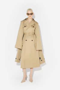 Trench With Hood And Sleeves Scarf Detail - Beige