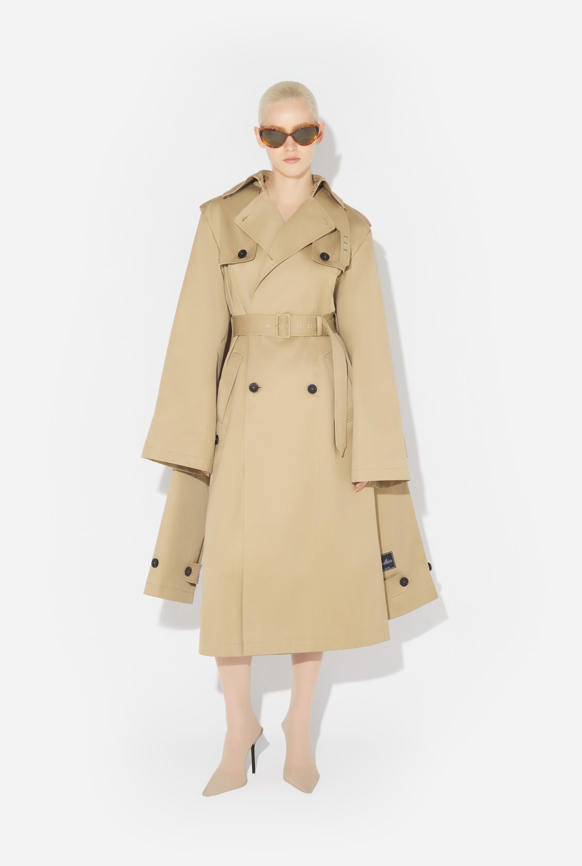 Trench With Hood And Sleeves Scarf Detail - Beige