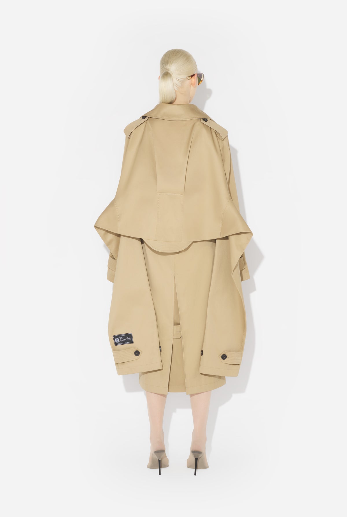 Trench With Hood And Sleeves Scarf Detail - Beige