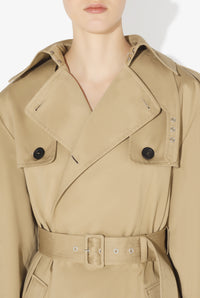 Trench With Hood And Sleeves Scarf Detail - Beige