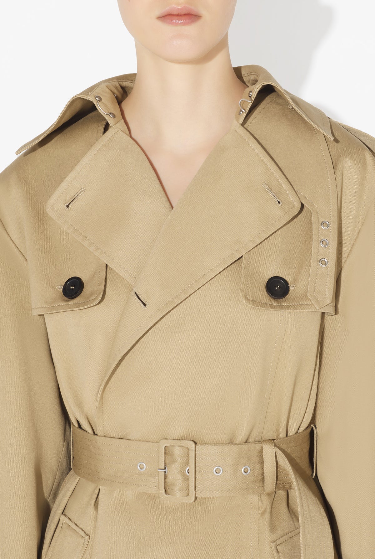 Trench With Hood And Sleeves Scarf Detail - Beige