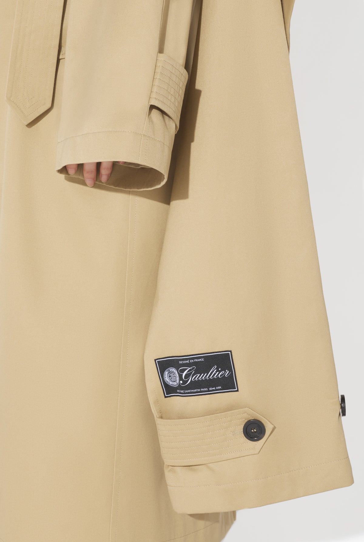 Trench With Hood And Sleeves Scarf Detail - Beige