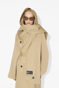Trench With Hood And Sleeves Scarf Detail - Beige