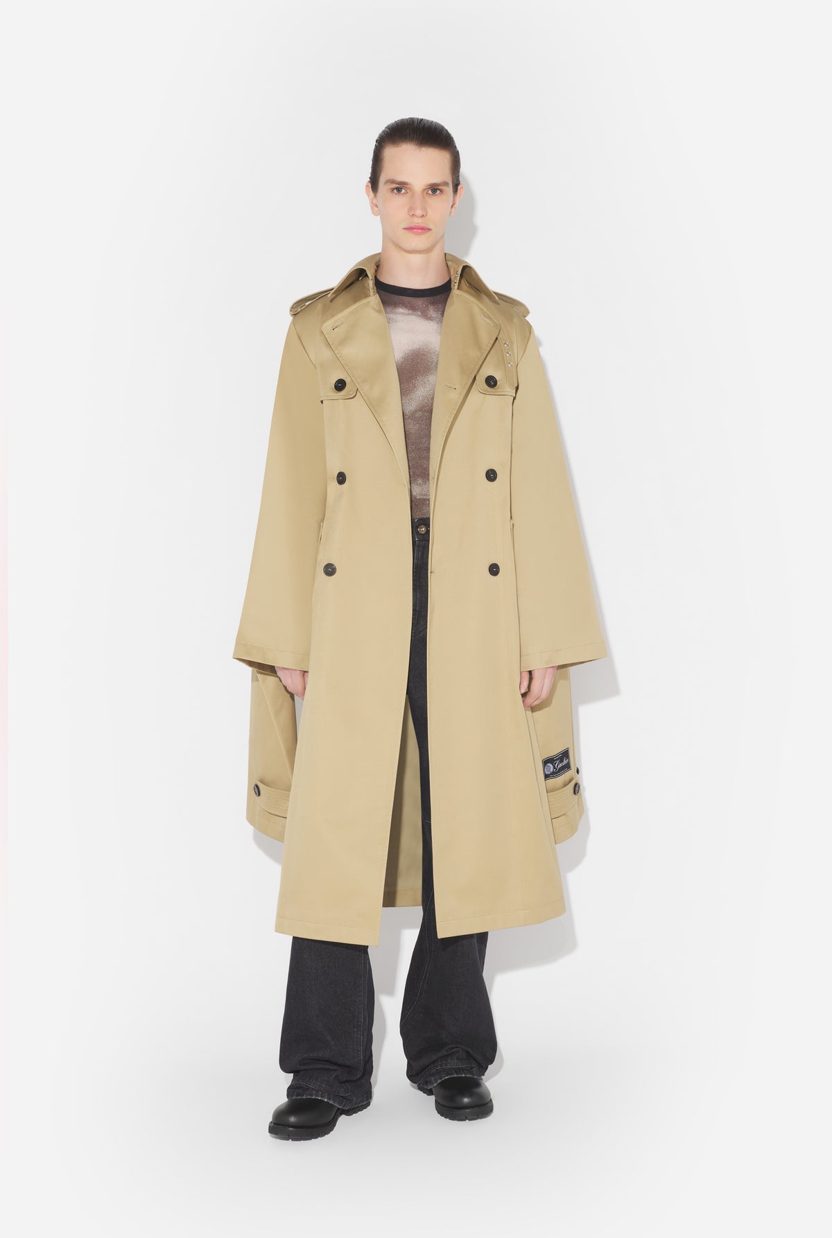 Trench With Hood And Sleeves Scarf Detail - Beige