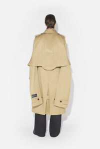 Trench With Hood And Sleeves Scarf Detail - Beige