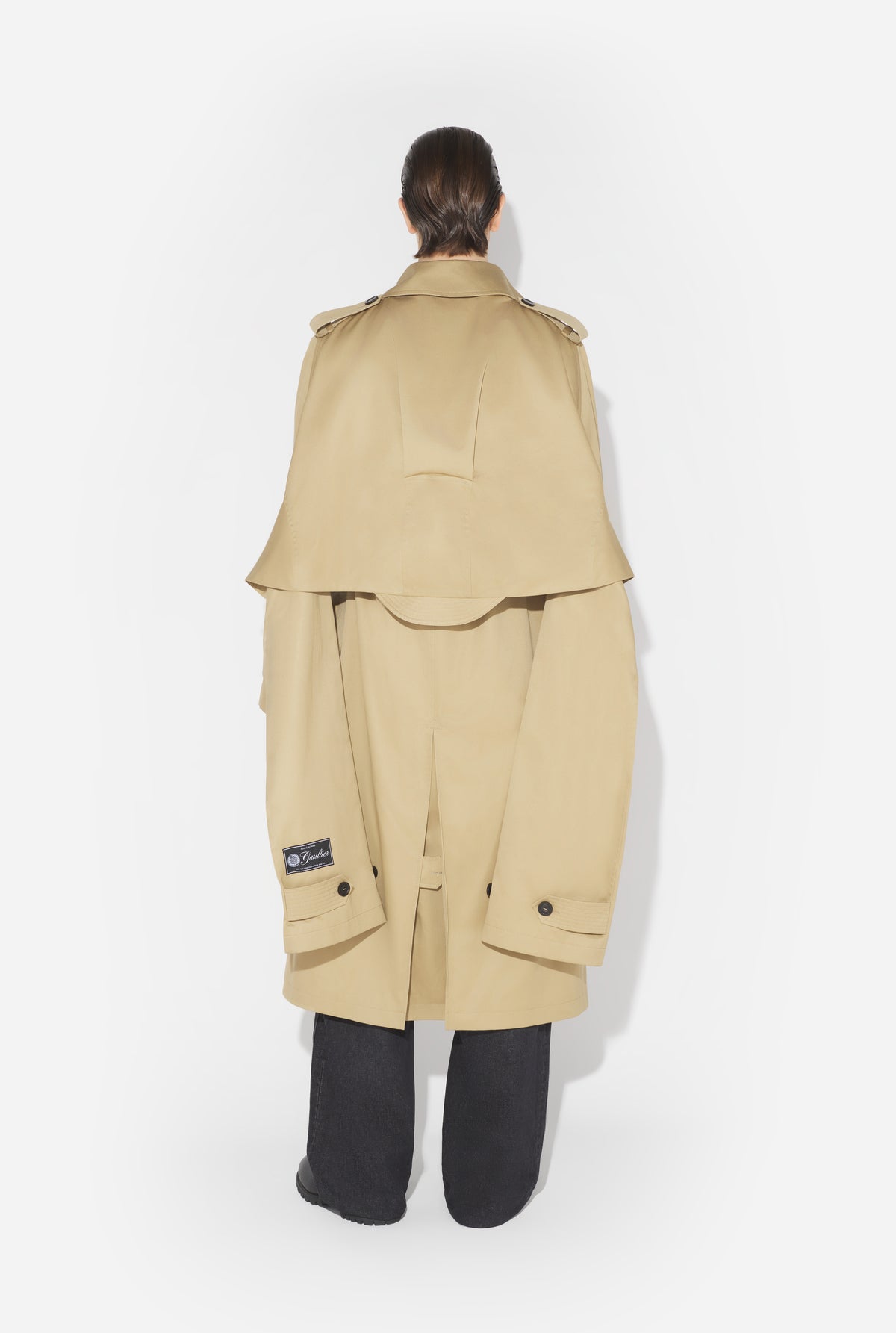 Trench With Hood And Sleeves Scarf Detail - Beige