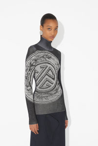 Plaited Rib 2X2 Long Sleeves Pullover With Jacquard "Jpg Laurier Stamp" Logo - Black & White
