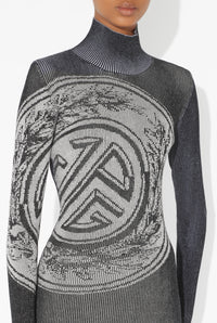 Plaited Rib 2X2 Long Sleeves Pullover With Jacquard "Jpg Laurier Stamp" Logo - Black & White