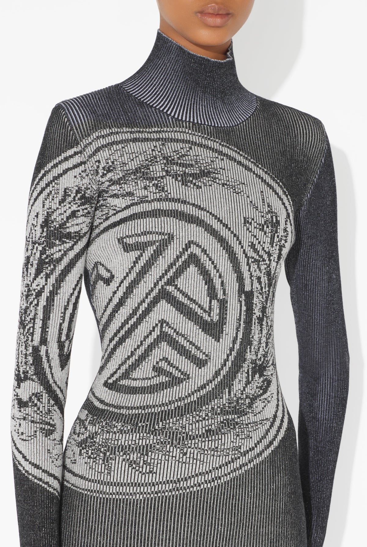 Plaited Rib 2X2 Long Sleeves Pullover With Jacquard "Jpg Laurier Stamp" Logo - Black & White
