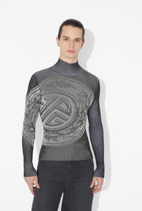 Plaited Rib 2X2 Long Sleeves Pullover With Jacquard "Jpg Laurier Stamp" Logo - Black & White
