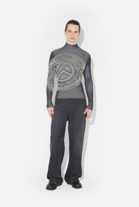 Plaited Rib 2X2 Long Sleeves Pullover With Jacquard "Jpg Laurier Stamp" Logo - Black & White