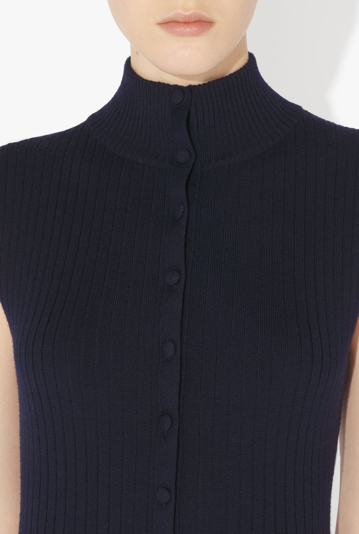 Merino Wool Flat Rib Sleeveless Gilet With Lingerie Garter - Navy