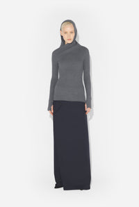Merino Wool Flat Rib Asymetric Hood Pullover - Middlegrey
