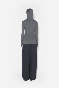 Merino Wool Flat Rib Asymetric Hood Pullover - Middlegrey
