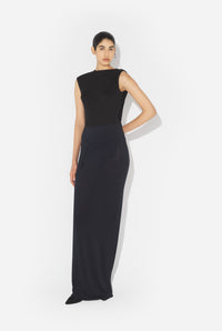 Viscose Jersey Long Skirt With Lingerie Garter - Darknavy