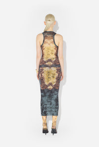Mesh Tank Top Printed "Médaillon" - Black & Vintageblue & Green