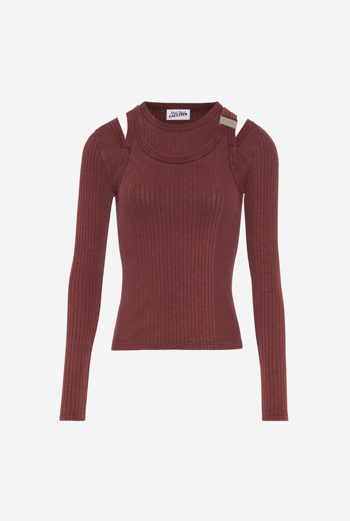 Stretch Cotton Rib Cut Out Top With Engraved Fastener - Burgundy