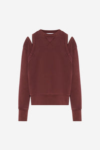 Cotton French Terry Cut Out Crewneck - Burgundy