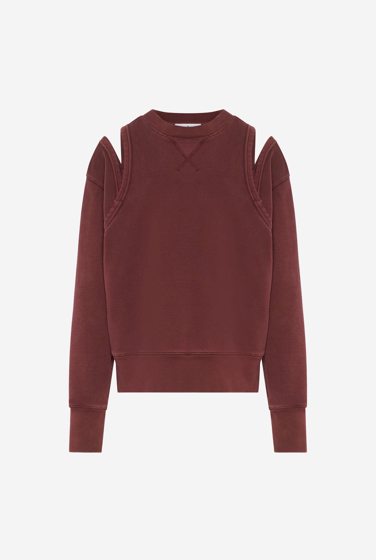 Cotton French Terry Cut Out Crewneck - Burgundy