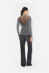 Mesh Top Double Layer Printed "Body Shadow" And "Prince Of Wales" - Lightgrey & Vanilla & Red