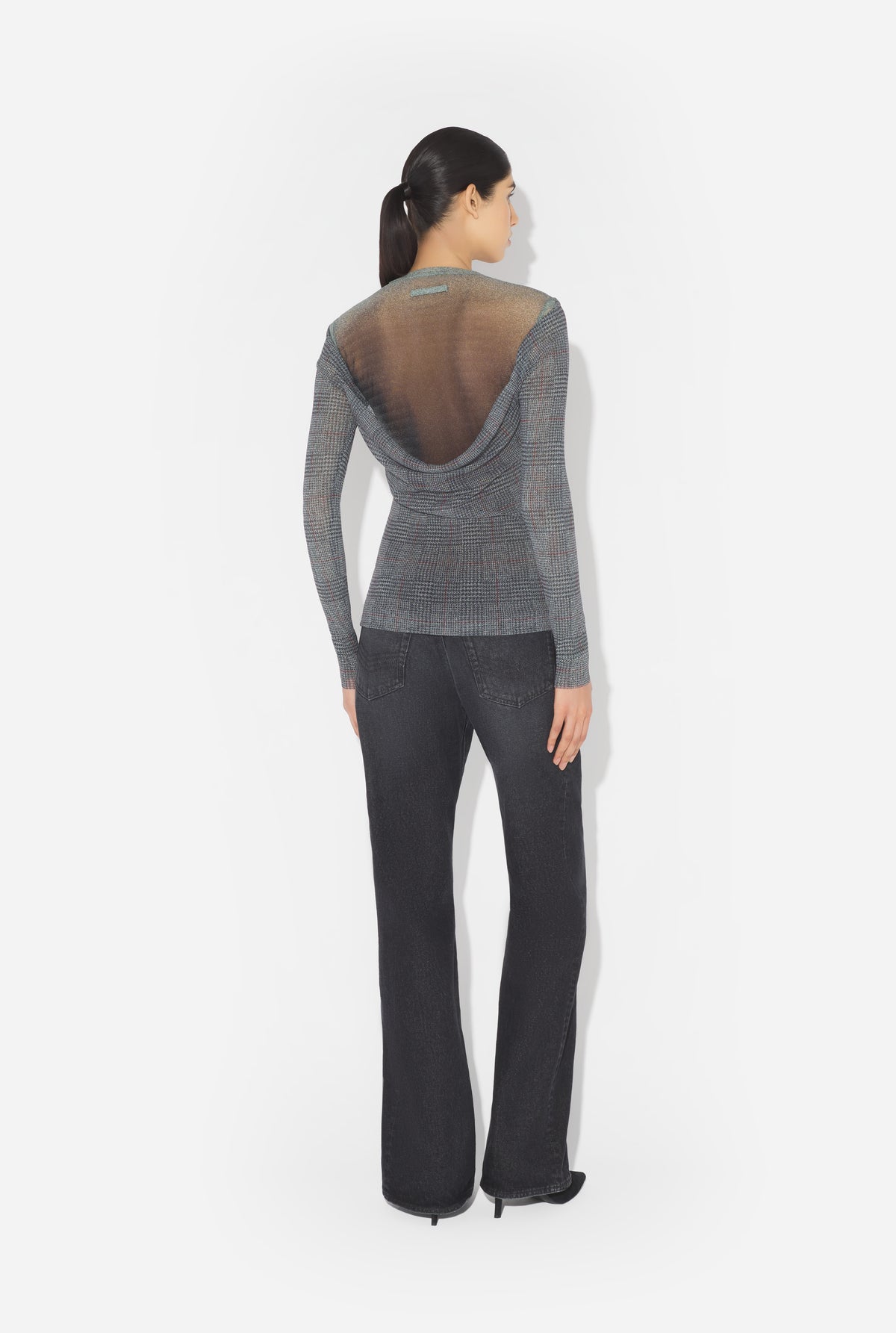 Mesh Top Double Layer Printed "Body Shadow" And "Prince Of Wales" - Lightgrey & Vanilla & Red
