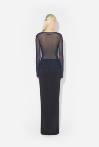 Mesh Crewneck Long Sleeves Top Embroidered "Gaultier Jacquard Label" - Navy