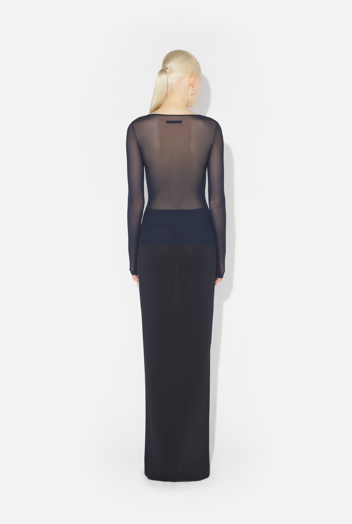 Mesh Crewneck Long Sleeves Top Embroidered "Gaultier Jacquard Label" - Navy