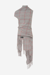 Scarf Draped Top With Closure On The Back - Lightgrey & Grey & Red