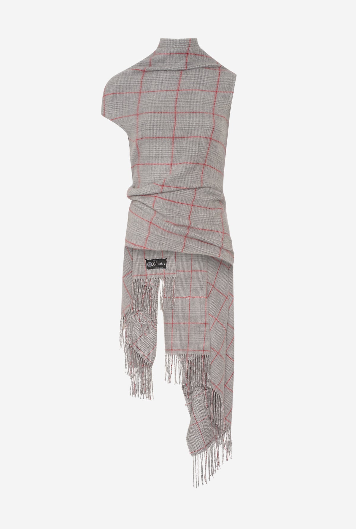 Scarf Draped Top With Closure On The Back - Lightgrey & Grey & Red