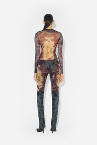Mesh Trouser Printed "Médaillon" - Black & Vintageblue & Green