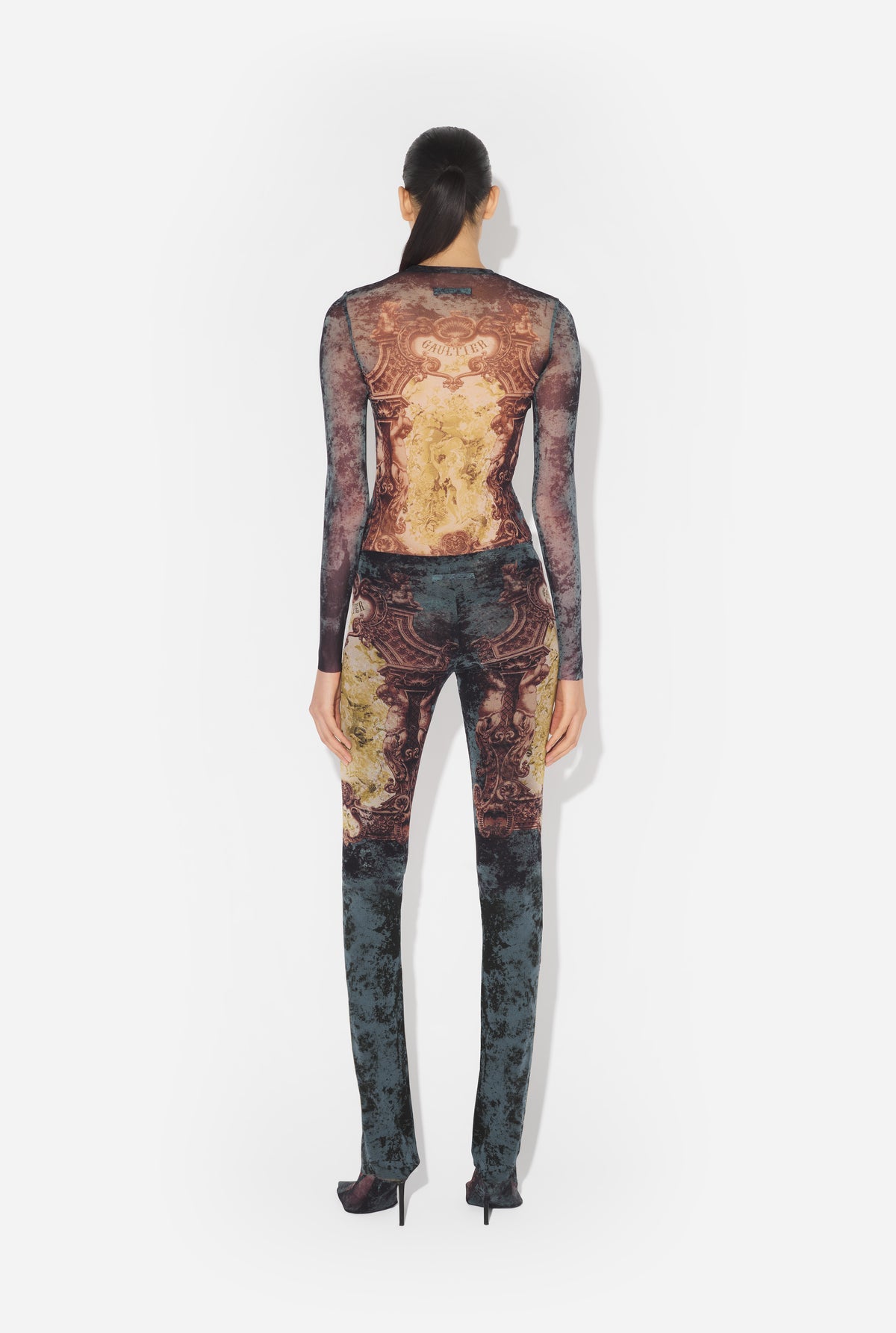 Mesh Trouser Printed "Médaillon" - Black & Vintageblue & Green