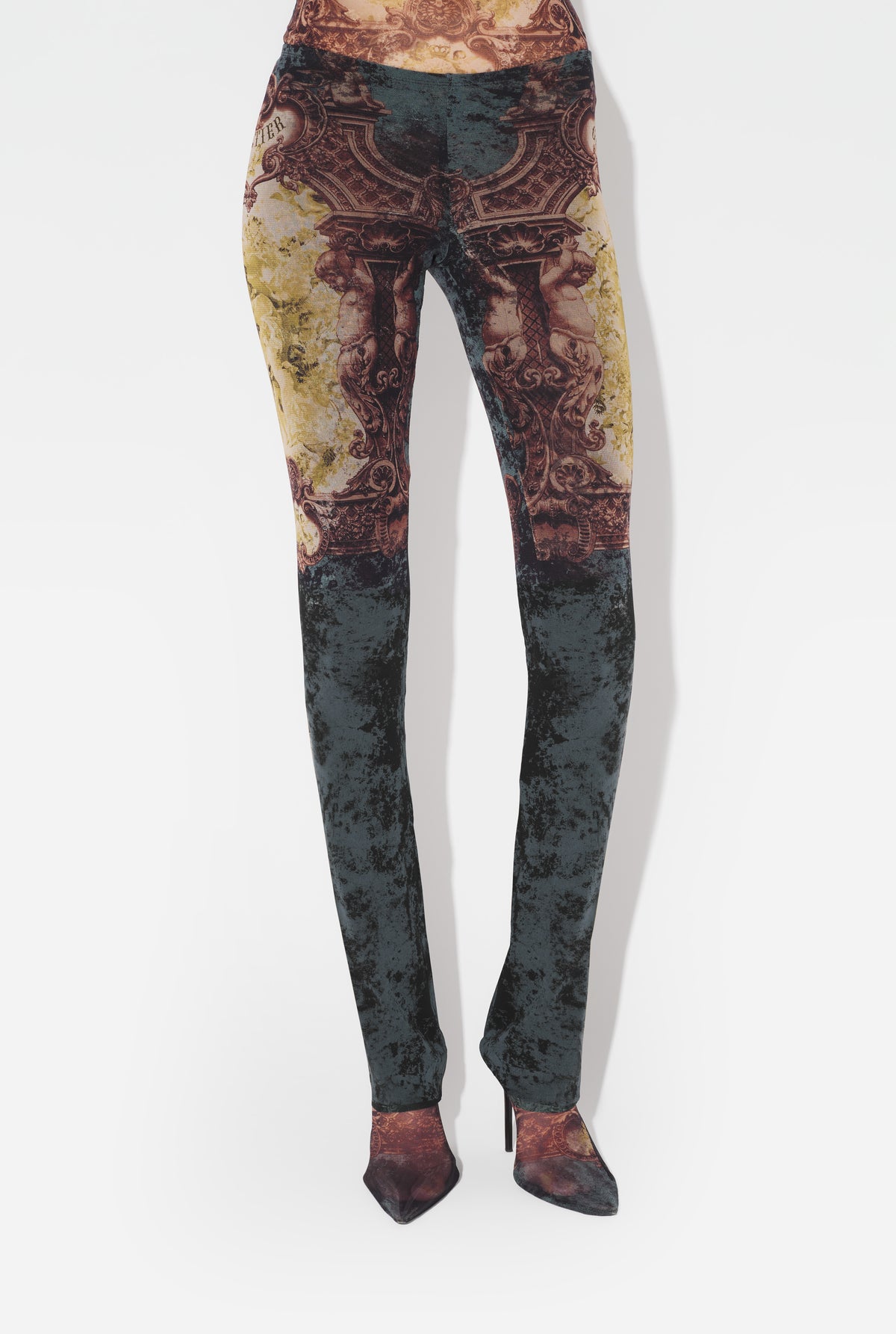 Mesh Trouser Printed "Médaillon" - Black & Vintageblue & Green