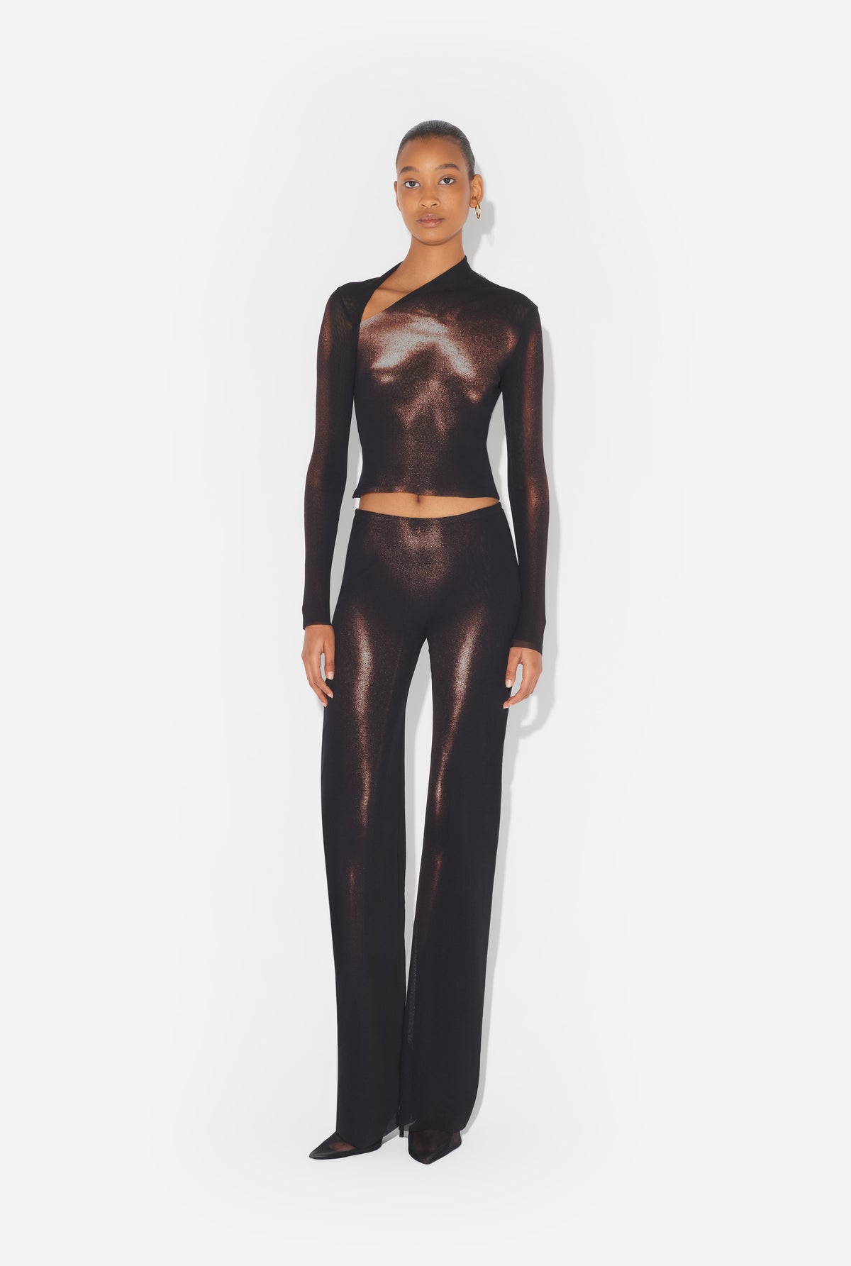 Mesh Straight Trouser Printed "Body Dust" - Black & Brown