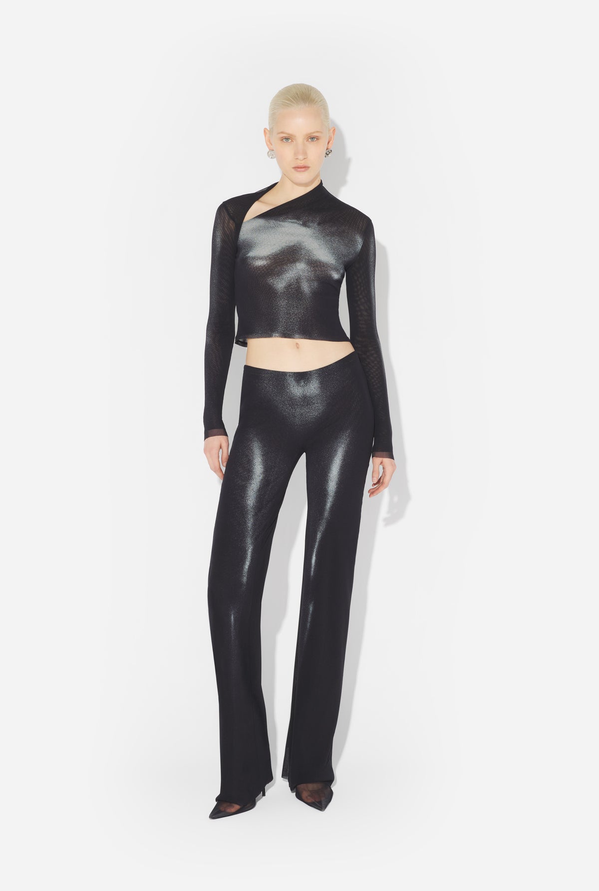 Mesh Straight Trouser Printed "Body Dust" - Black & Silver