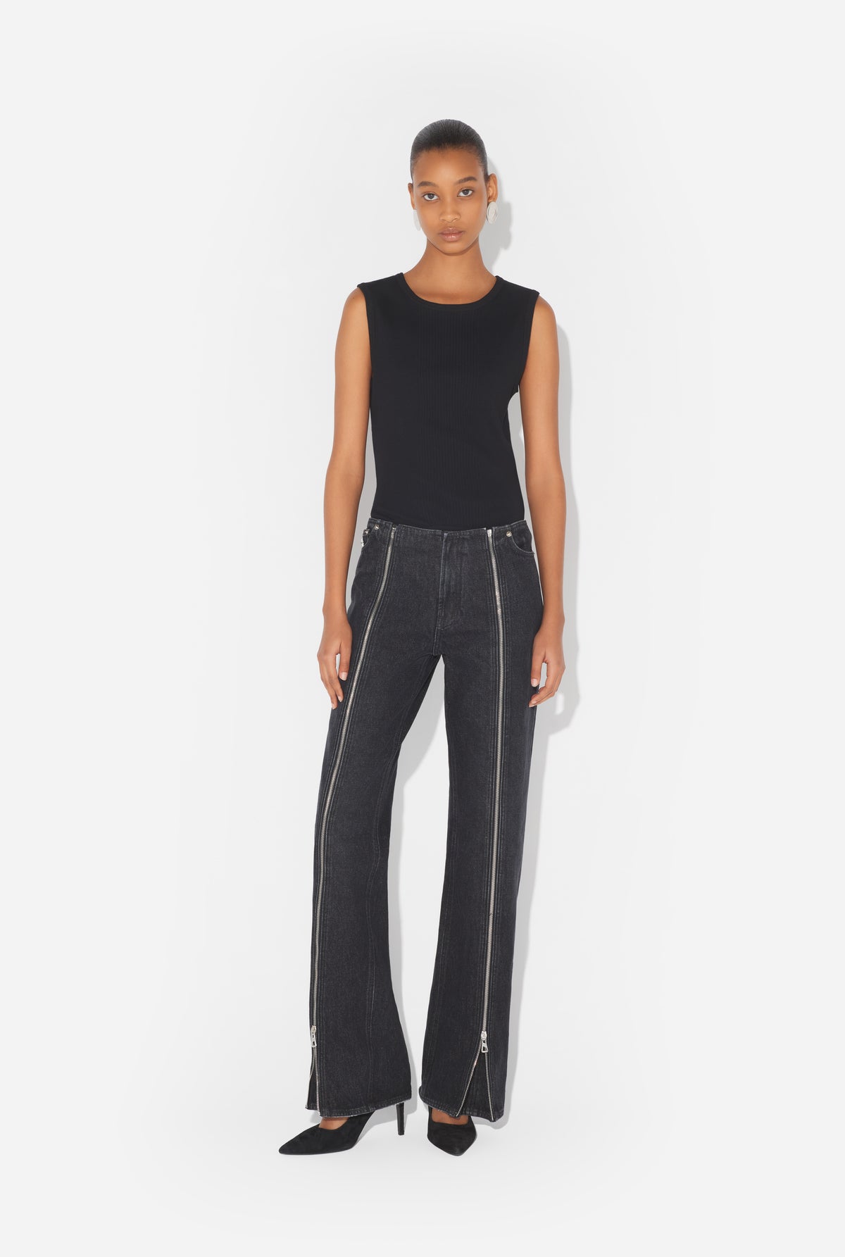 Denim Front Zipped Trouser - Vintageblack
