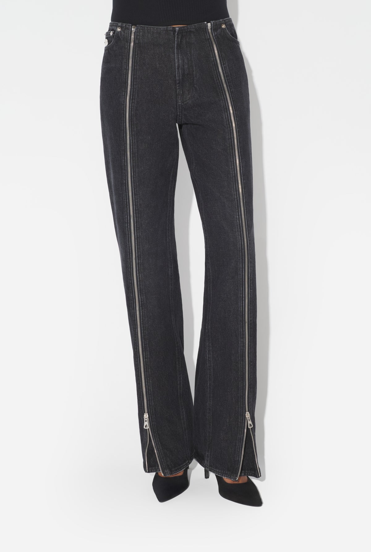 Denim Front Zipped Trouser - Vintageblack