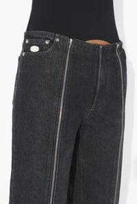Denim Front Zipped Trouser - Vintageblack