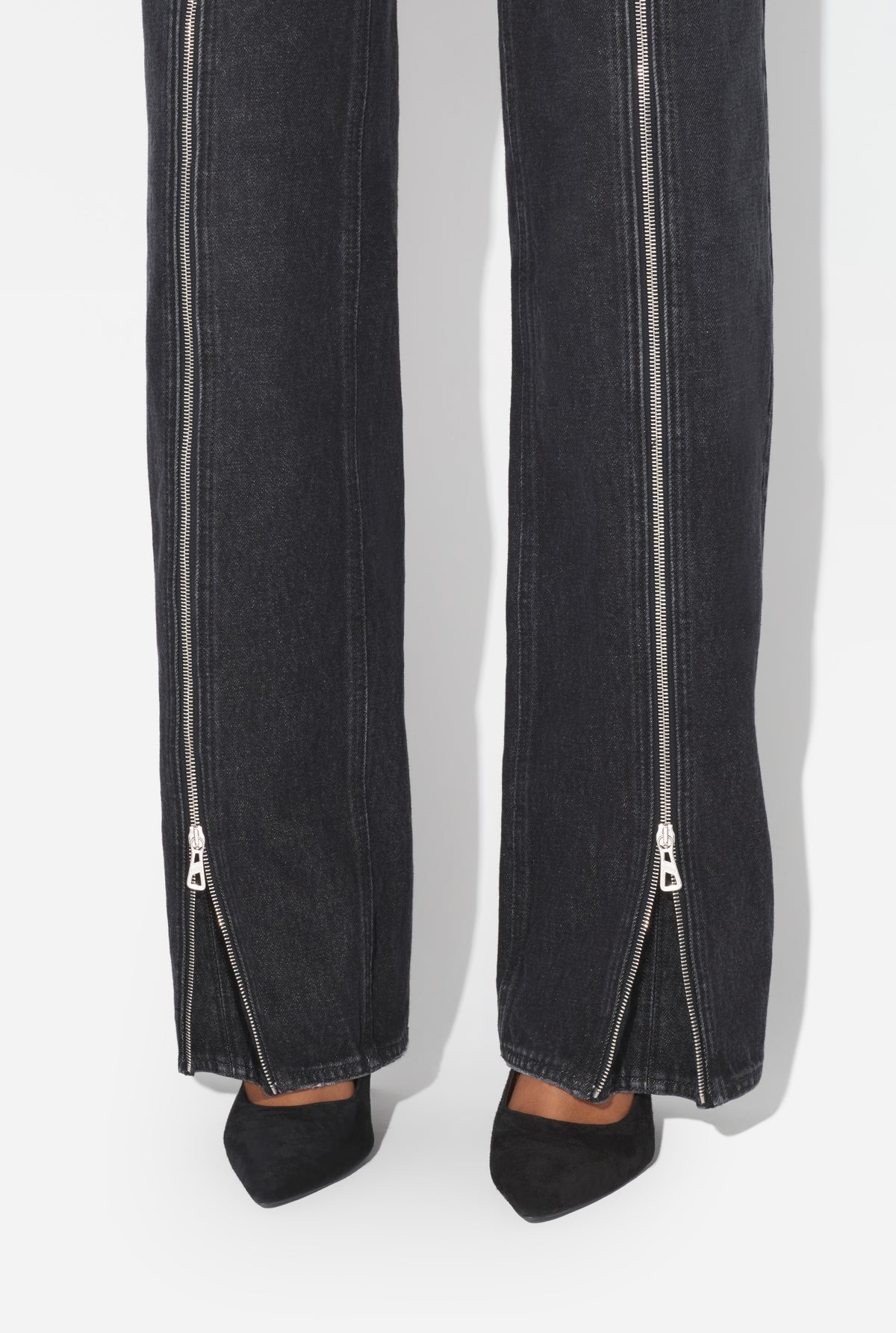 Denim Front Zipped Trouser - Vintageblack