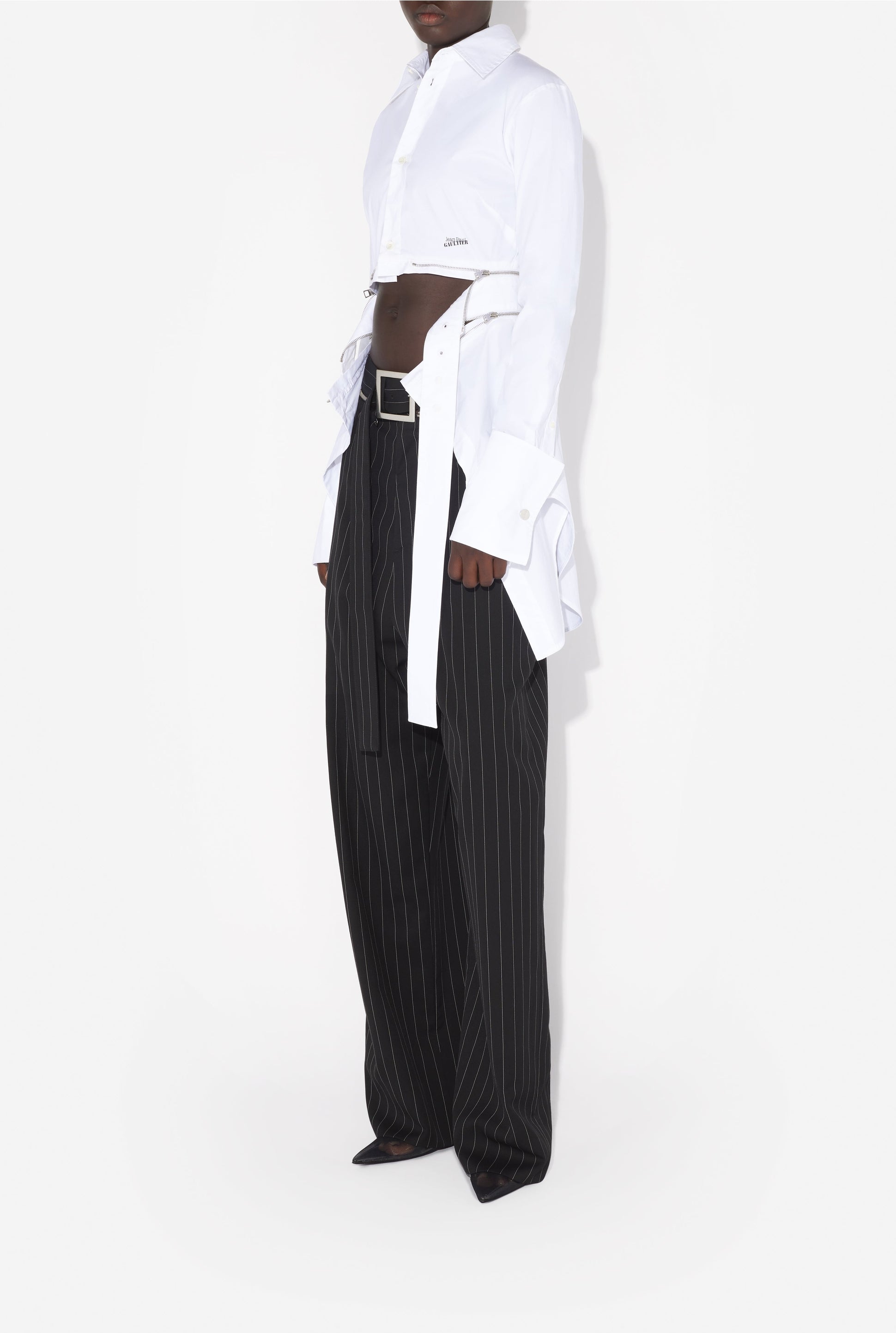 Chemise à ceinture ajustable en coton - White