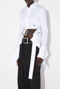 Chemise à ceinture ajustable en coton - White