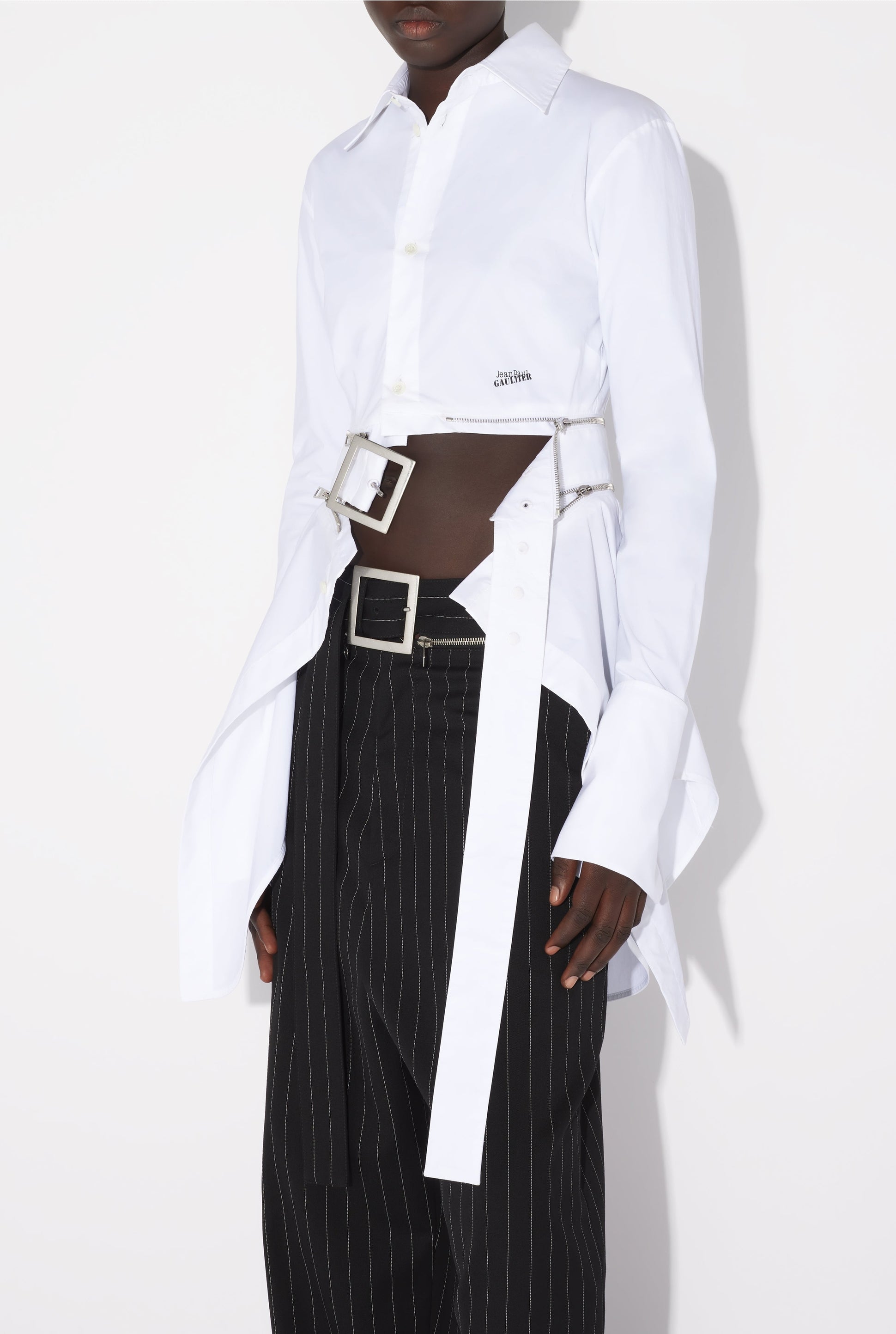 Chemise à ceinture ajustable en coton - White