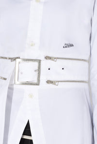 Chemise à ceinture ajustable en coton - White