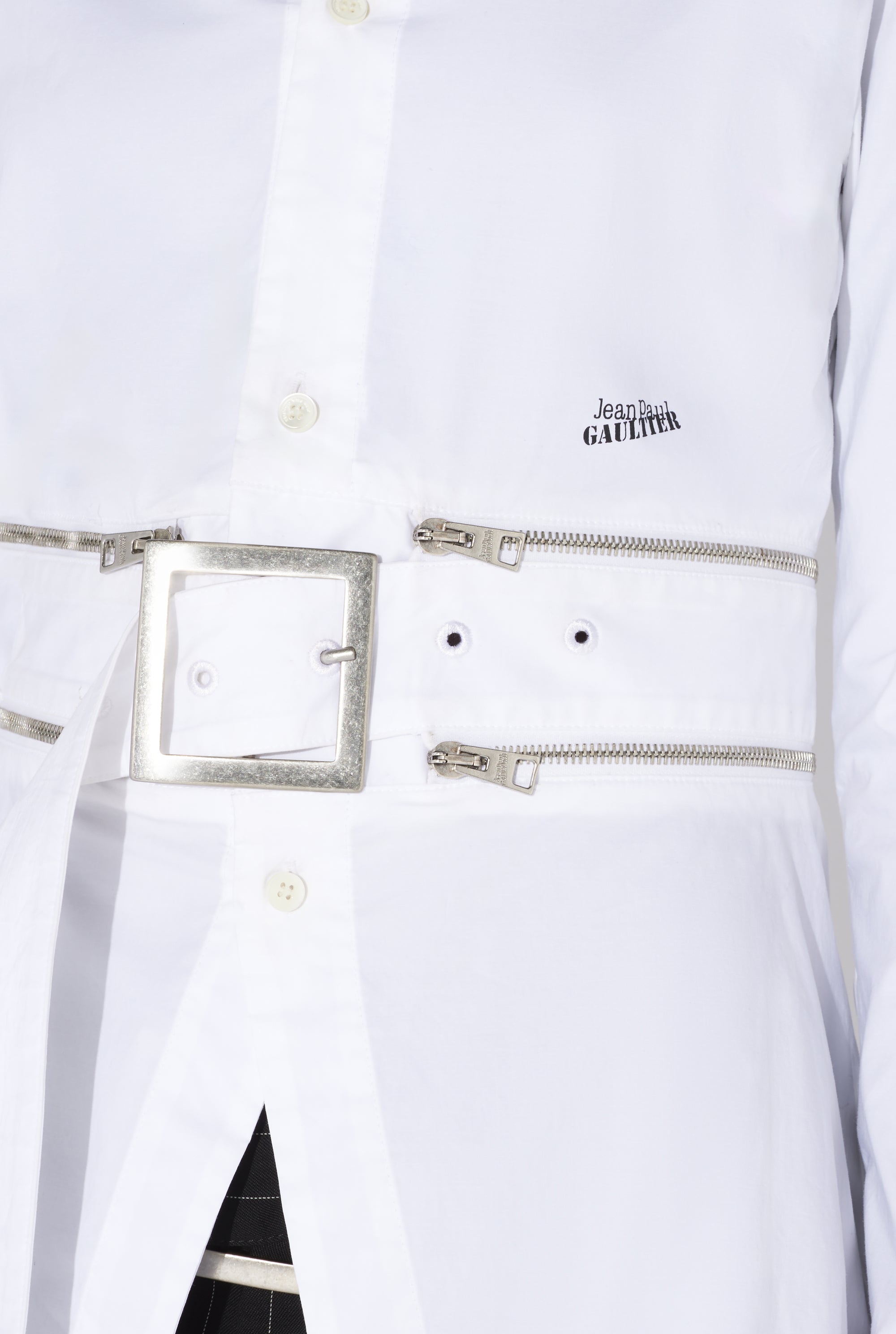 Chemise à ceinture ajustable en coton - White