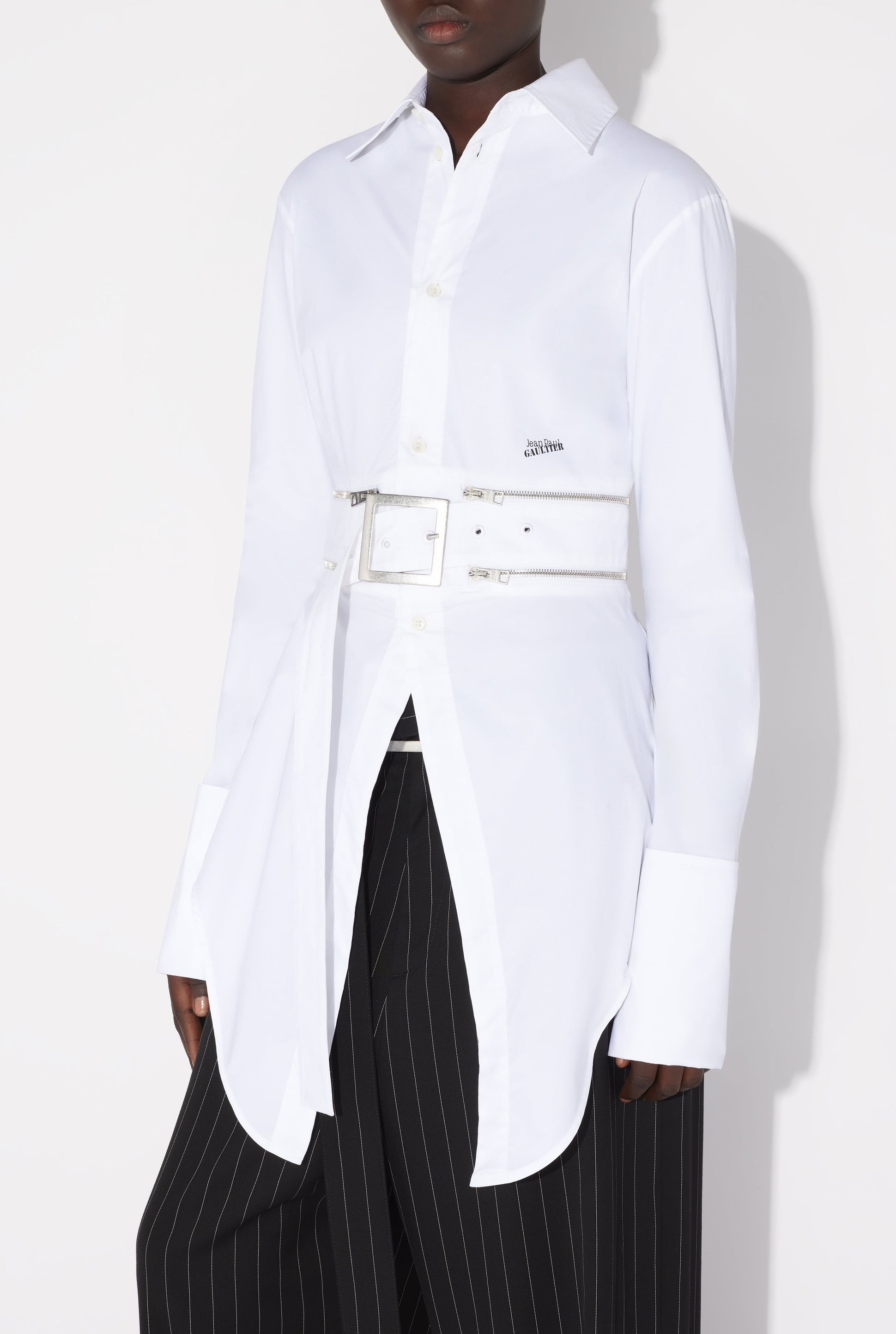 Chemise à ceinture ajustable en coton - White