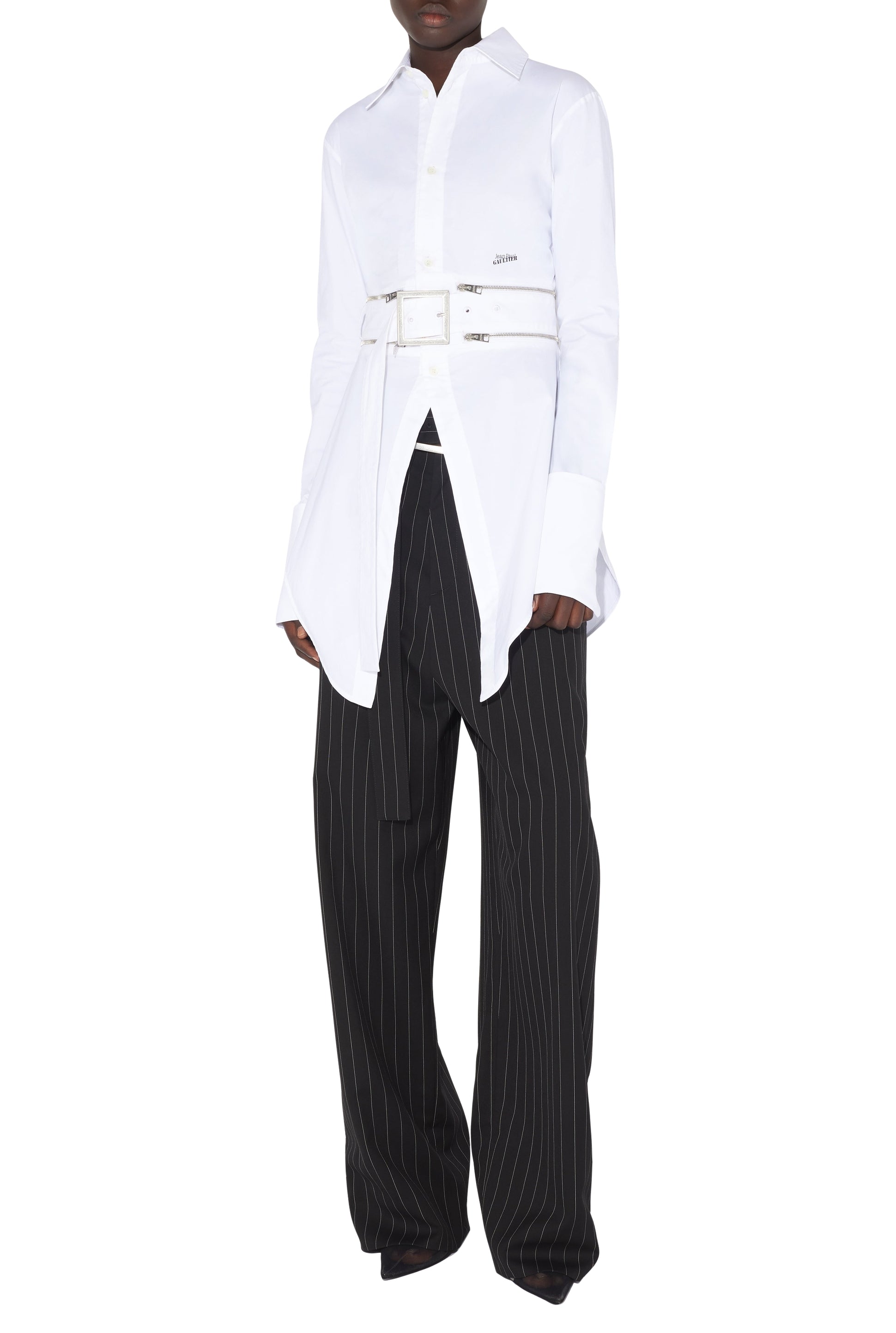 Chemise à ceinture ajustable en coton - White