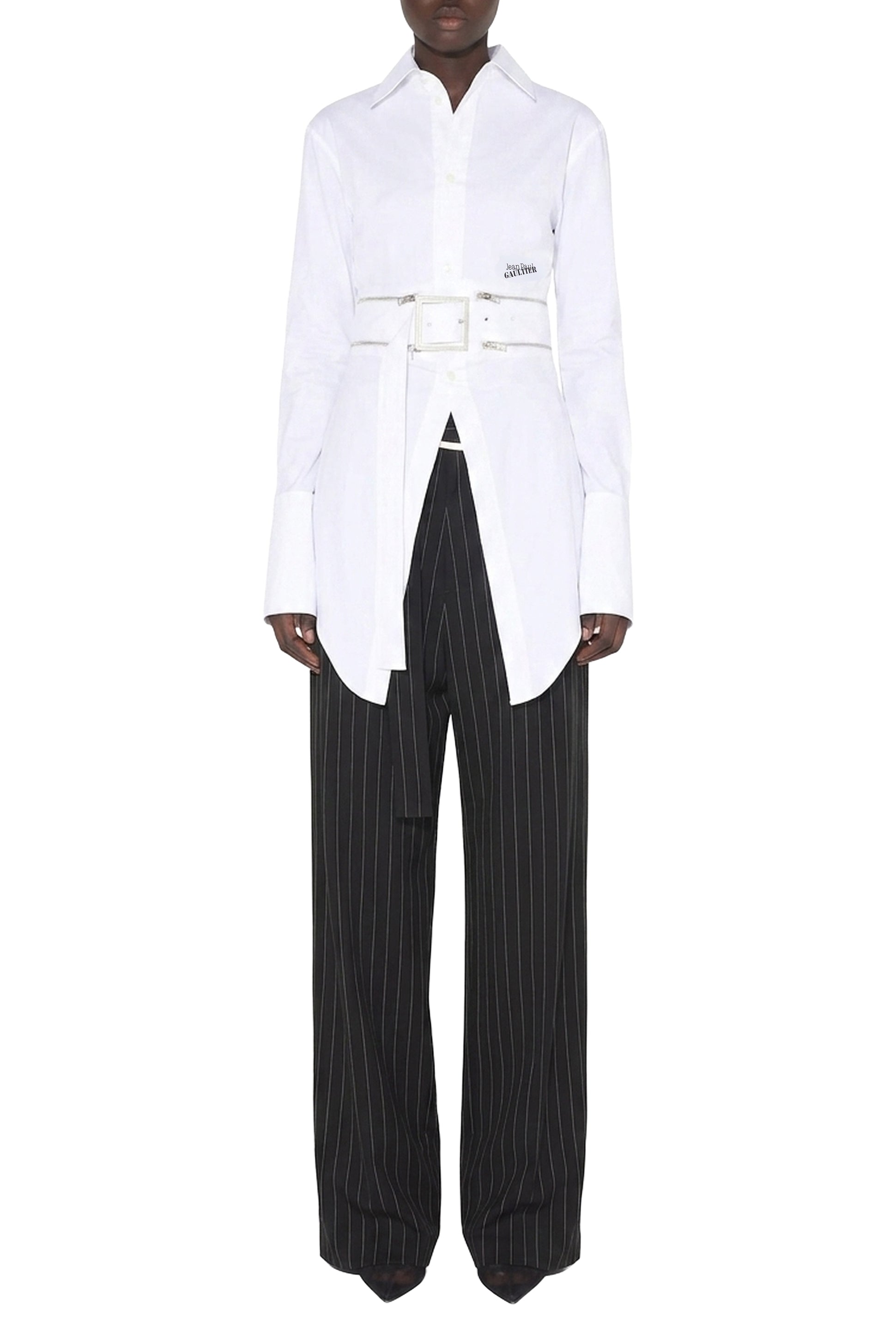 Cotton shirt with adjustable waistband - White